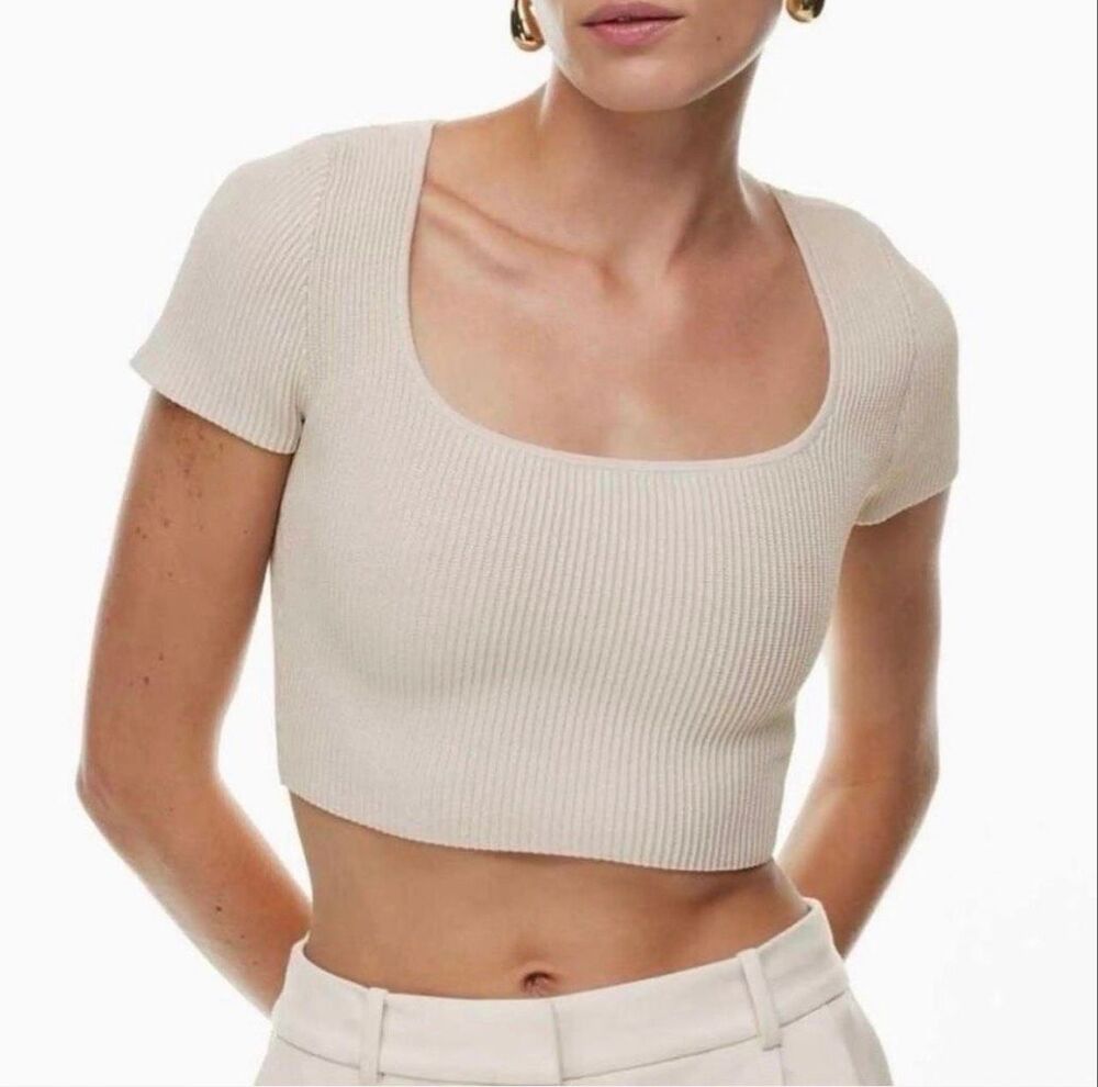 Aritzia Babaton Sculpt Knit Square Neck cropped top ribbed texture size XS